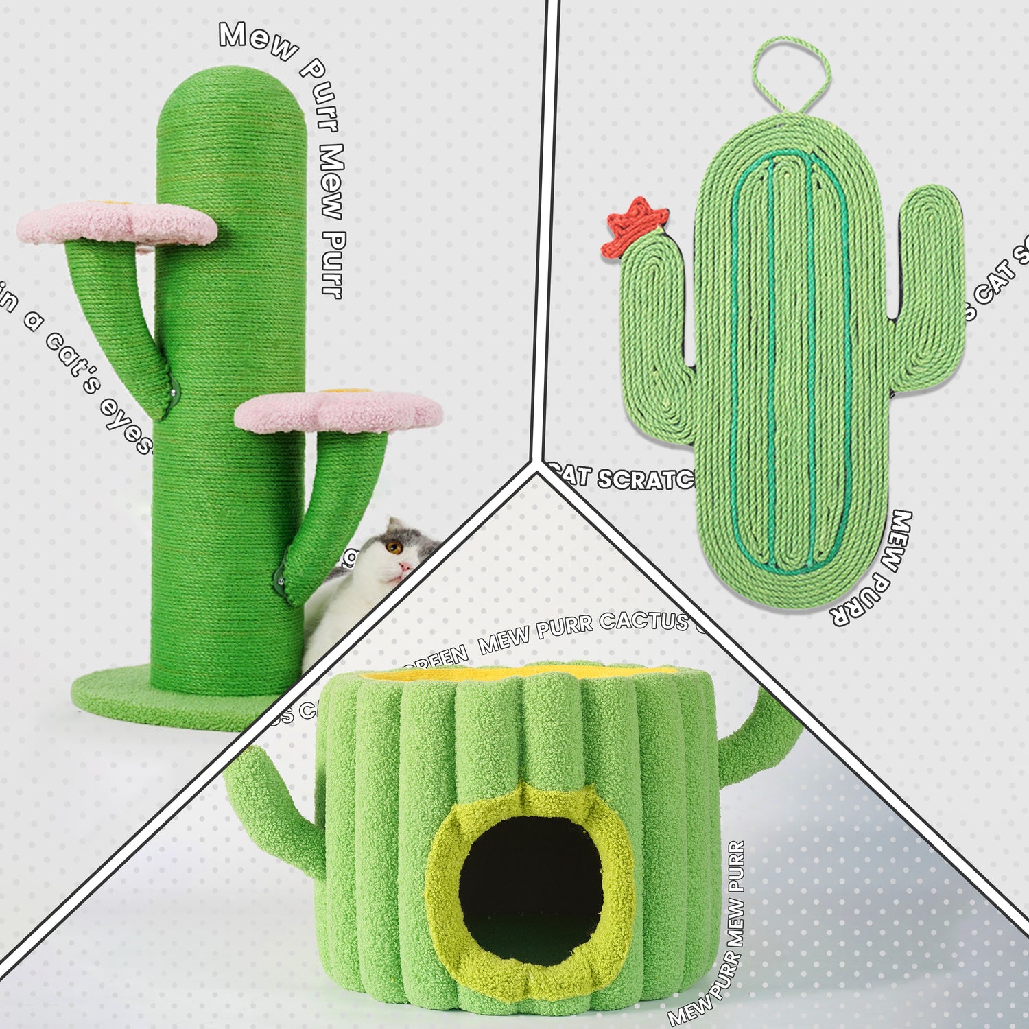 Cactus cat furniture bundle with tree, bed, and free scratching mat – stylish and functional for cats