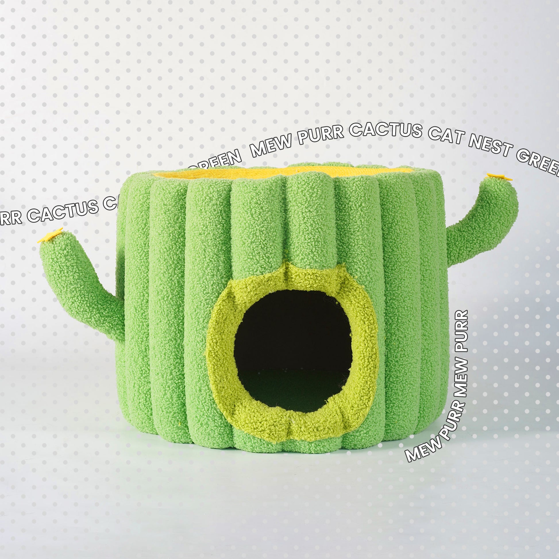 Cactus Cat Cave with Cozy Interior and Sisal Top - Green and Yellow