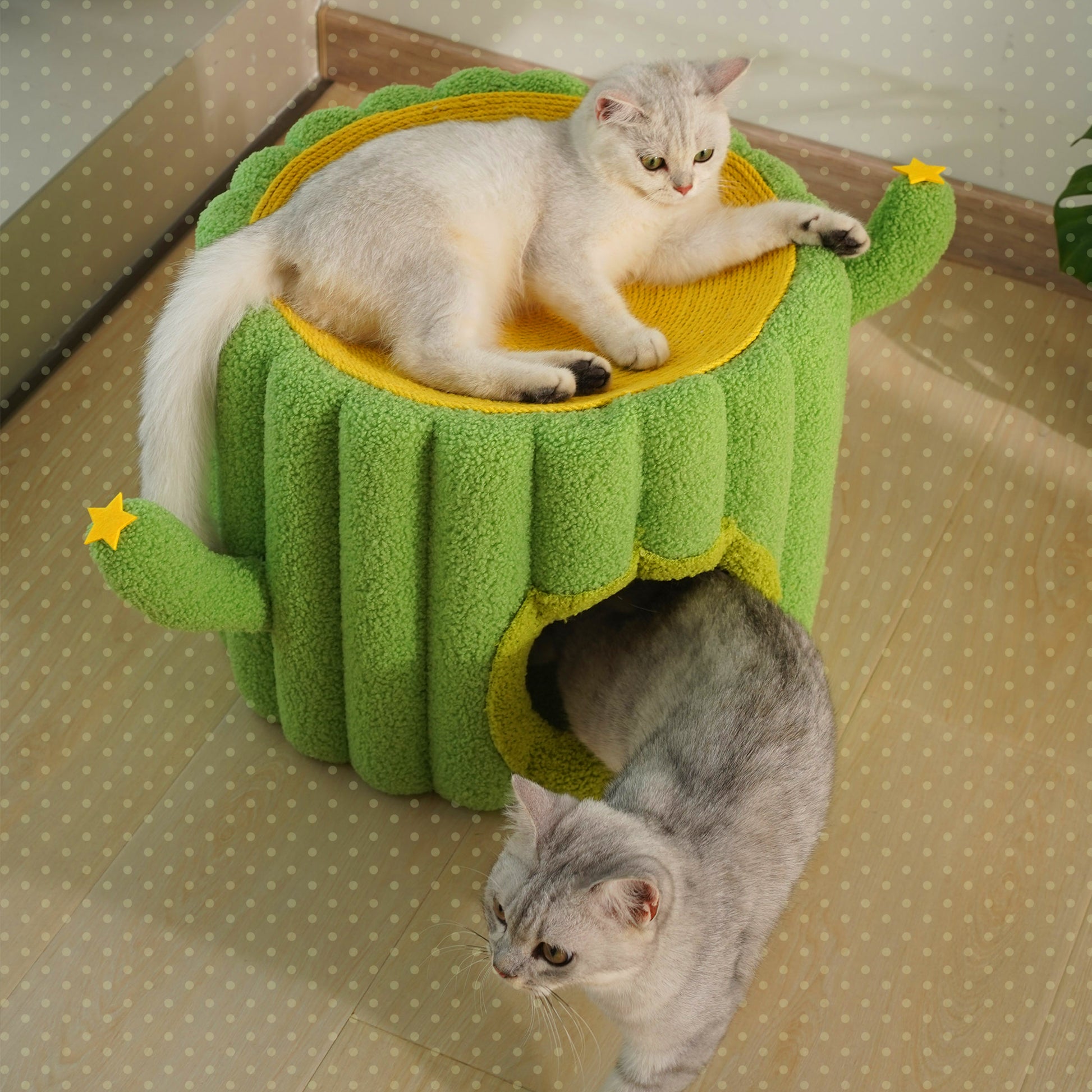 Cat Relaxing on Top of Sisal-Covered Cactus Cat Cave