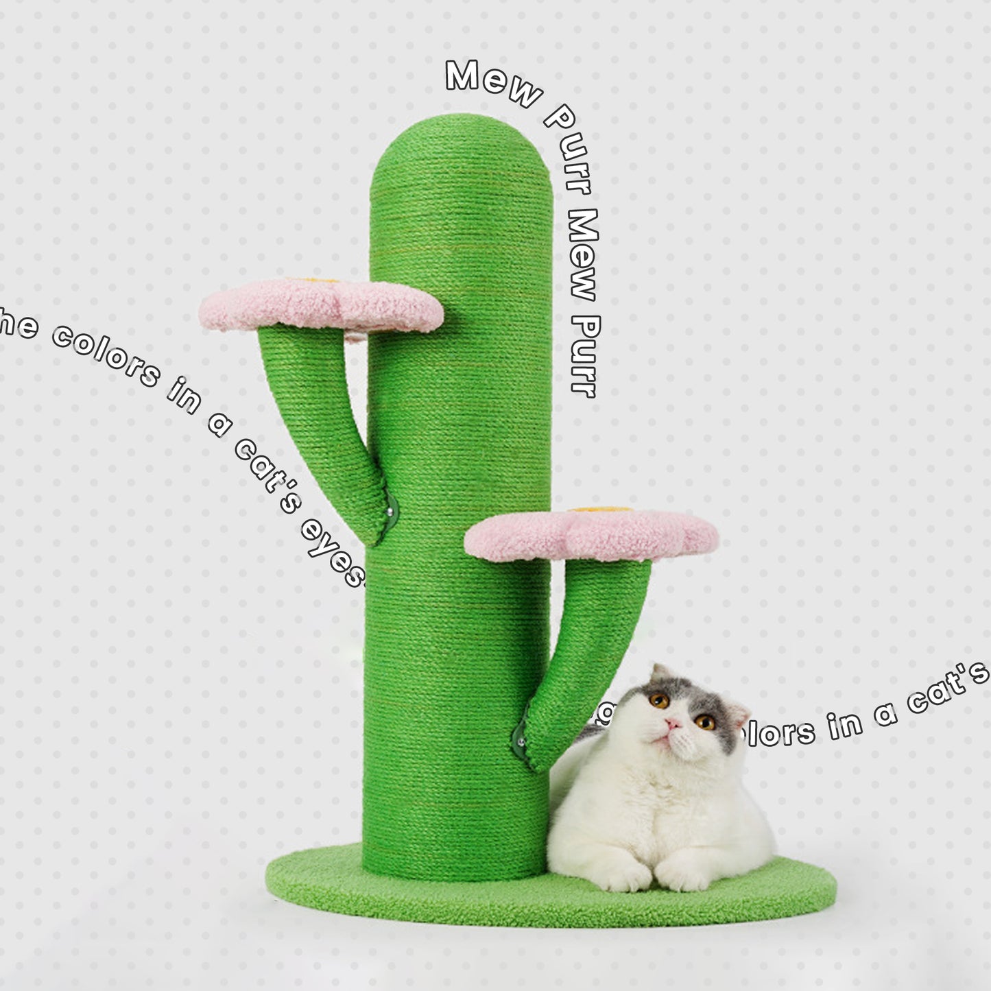 Cactus Cat Scratching Post with Sisal Rope and Flower Platforms - Green