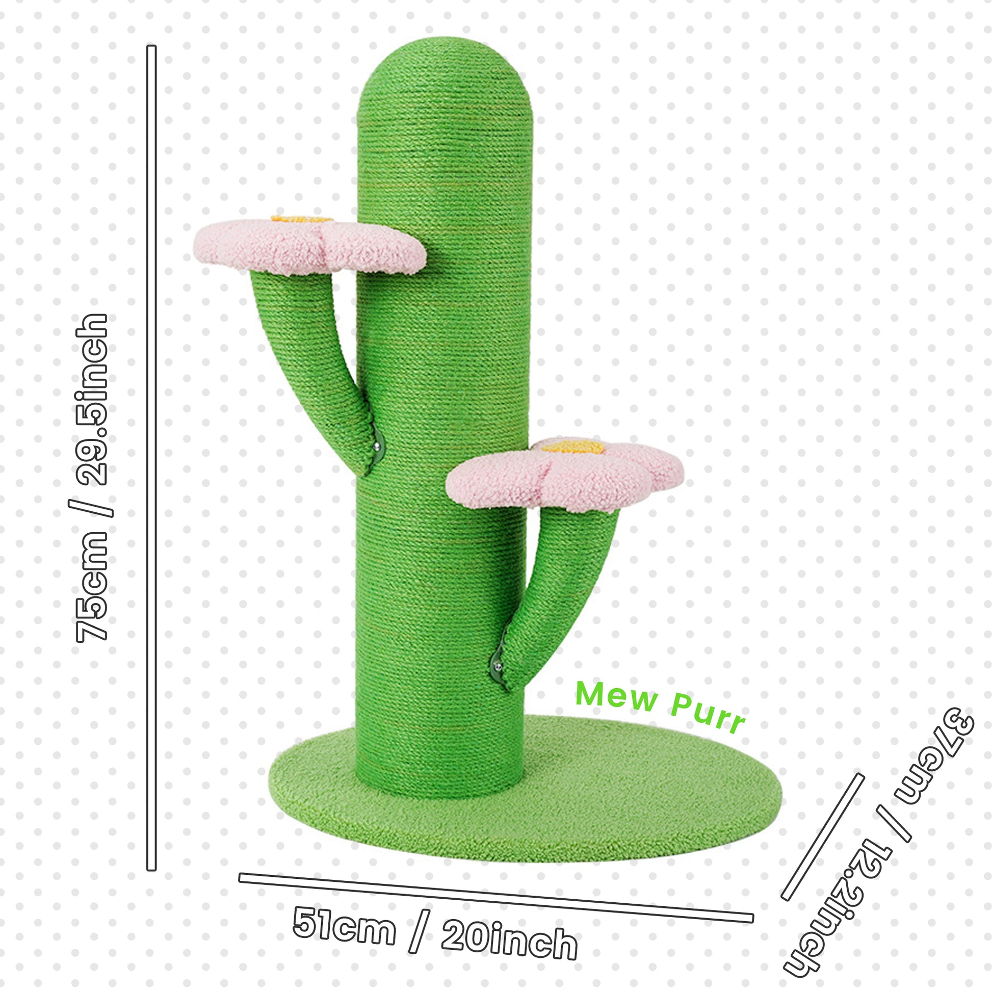 Cactus Cat Scratching Post with Sisal Rope and Flower Platforms - Green