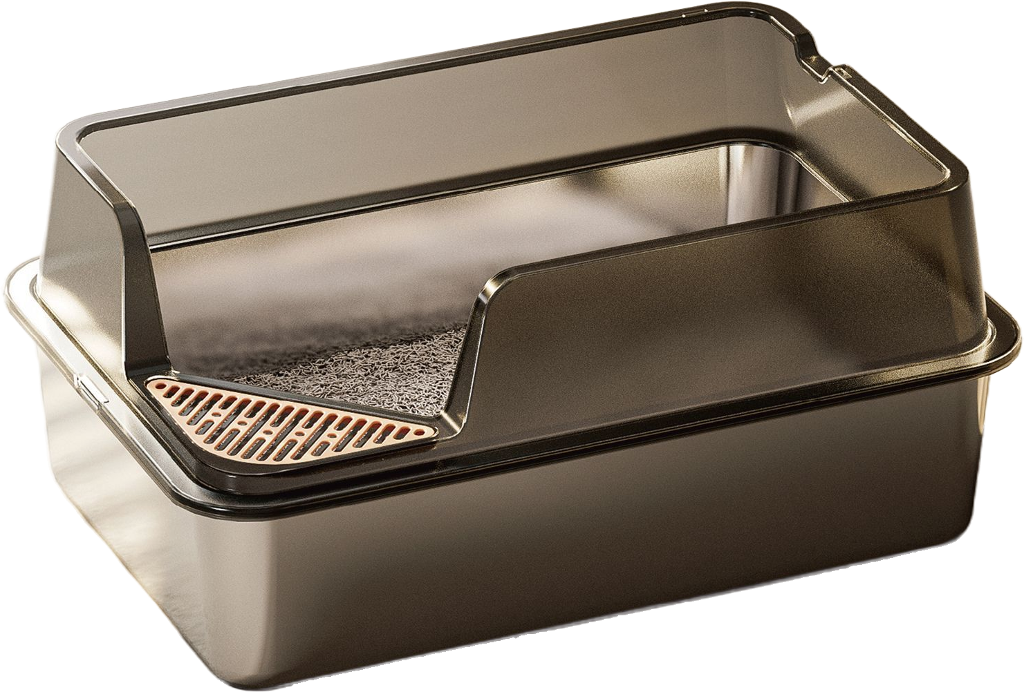 Transparent guard stainless steel litter box — MP-HT042