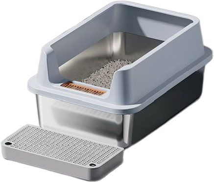 Sloped guard with step stainless steel litter box — MP-HT045