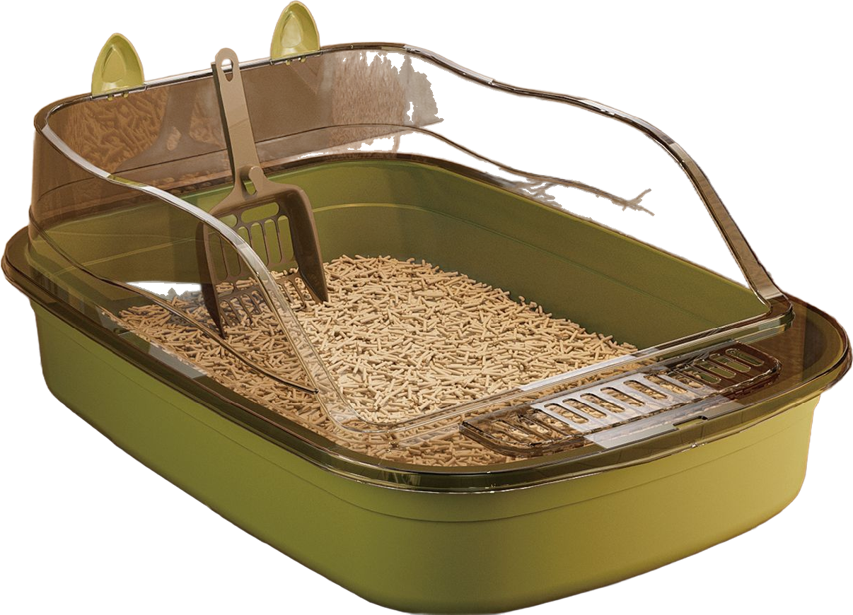 Transparent guard with centre step litter box — MP-HT080