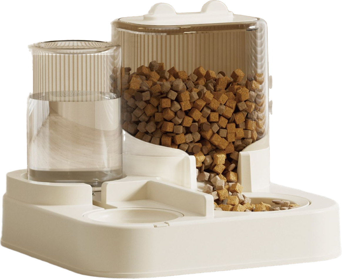 Transparent cylindrical dual-compartment food and water feeder — MP-HT124