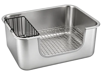 Low-entry dog toilet tray (with wire rack and hay cage) — MP-L84