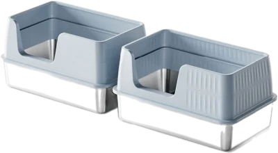 Striped high guard stainless steel litter box — MP-HT044