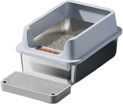 Sloped guard with step stainless steel litter box — MP-HT045
