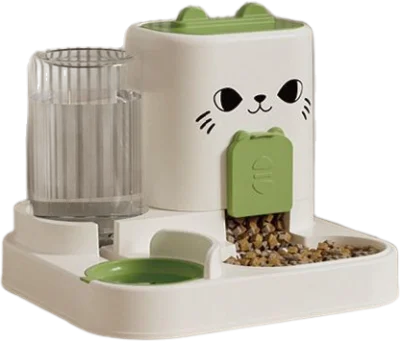 Cat-face dual-compartment gravity food and water feeder — MP-HT122