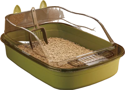 Transparent guard with centre step litter box — MP-HT080