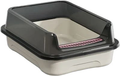 Black guard with slotted entrance step stainless steel litter box — MP-HT041