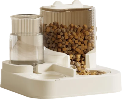 Transparent cylindrical dual-compartment food and water feeder — MP-HT124