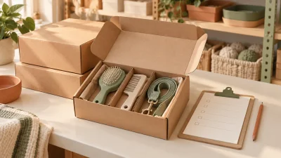 Conceptual first wholesale delivery with generic pet accessories in a kraft carton beside a receiving checklist